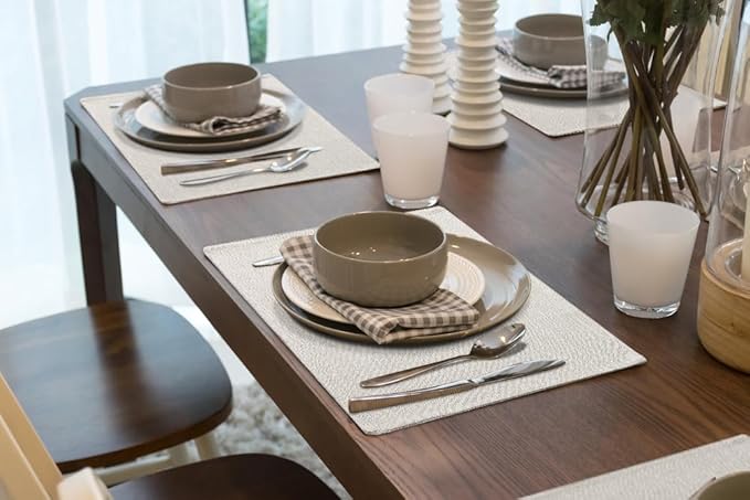 homing Cotton Linen Placemats Set of 8, Cloth Washable Farmhouse Dining Table Mats for Indoors & Outdoors, Easy to Clean, Neutral Beige, 13 x 19 Inch
