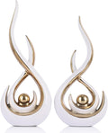Ceramic Abstract 2 Piece Statue Set, White and Gold Home Decor Accents for Home Decor Statue Mantel Shelf Decor Unique Shelf Decor on Mantel, TV Cabinet Divider Table Top and Dining Table Centerpiece.