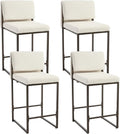 Modern Barstools Set of 4, 26” Upholstered Counter Height Bar Stools Sherpa Fabric Counter Stools with Padded Back Metal Frame for Kitchen Island Dining Room, White