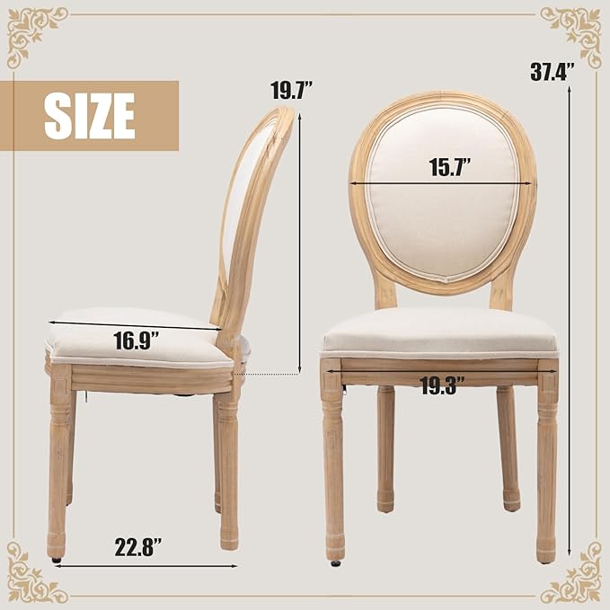 SoarFlash French Dining Chairs Set of 2, Vantage Dining Chair with Round Back, Wood Leg Farmhouse Country Dining Chair for Kitchen,Bedroom,Beige