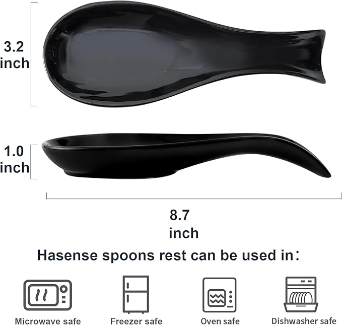 Ceramic Spoon Rest for Stove Top,Large 8.7 Inch Spoon Holder for Kitchen Counter,Porcelain Utensil Rest for Thankgiving and Christmas Gift,Dishwasher Safe and Heat-Resistant,Black(1 PC)