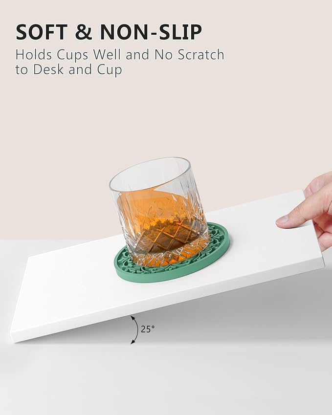 Drink Coasters, Coasters Set of 6 for Cup with Holder, Non-Slip Silicone Cup Mats for Hot and Cold Drinks, Cute Absorbent Coffee Bar Accessories Table Decor, Green