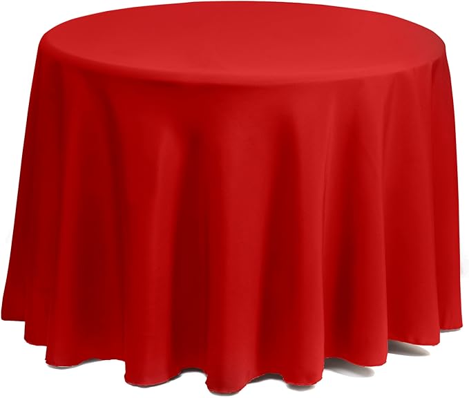 Gee Di Moda Round Tablecloth - 132 Inch Red Round Table Cloth for 72 to 96 Inch Round Tables - Heavy Duty Washable Fabric - for Buffet Table, Holiday Party, Dinner, Wedding & Baby Shower