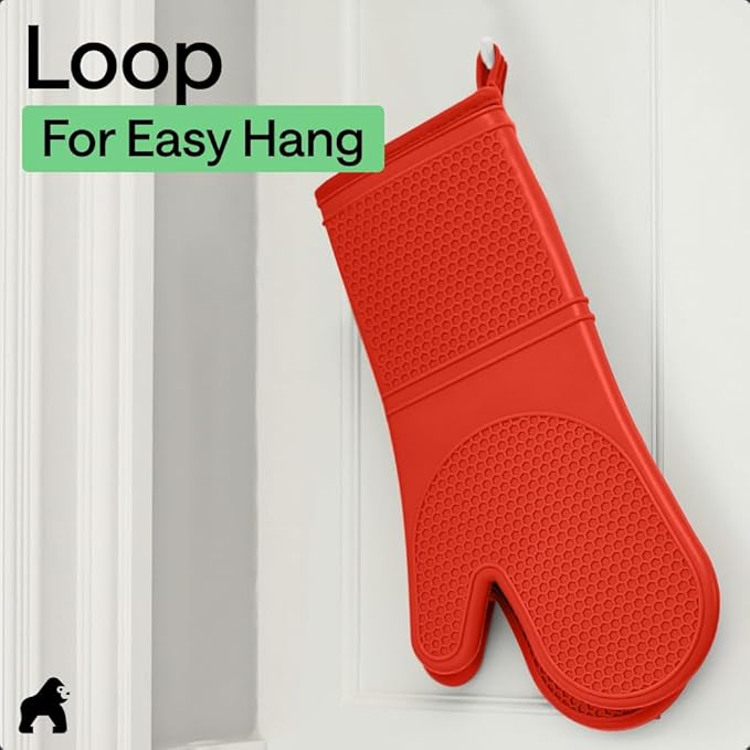 GORILLA GRIP BPA-Free Soft Silicone Oven Mitts, Heat Resistant and Waterproof Cooking Gloves, Thick Cotton Lining, Flexible Gripping for Baking Grilling, Kitchen Potholders Set of 2, 12.5x8.3, Coral