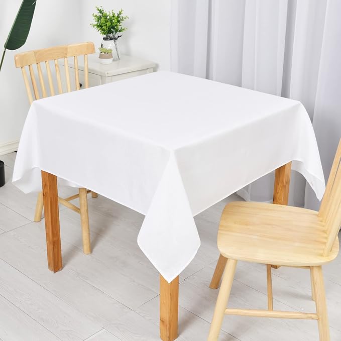 Hiasan Faux Linen Rectangle Tablecloth - Wrinkle and Stain Resistant Washable Table Cloth for Kitchen Dining Room Holiday Table Cover for Party Dinner, White, 70 x 140 Inch