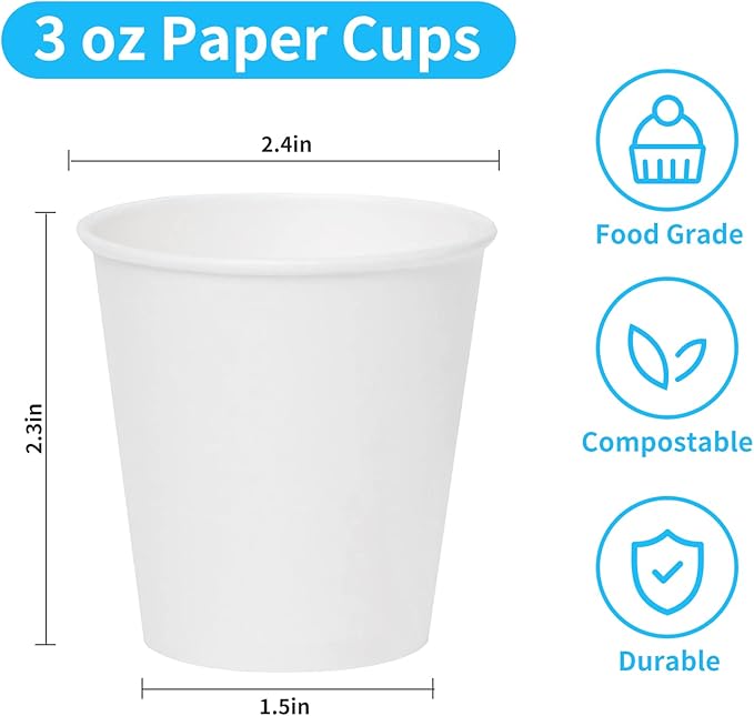 RACETOP 3 oz Paper Cups 600 count, Disposable Bathroom Mouthwash Cups, Small Snack Cups, Ideal for Bathroom, Home, Party
