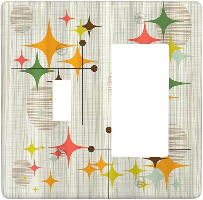 Light Switch Cover Mid Century Modern Retro Stars 2 Gang Toggle Rocker Combo Socket Cover Wall Plates Decorative Switch Plates and Outlet Covers for Bathroom Bedroom Decor