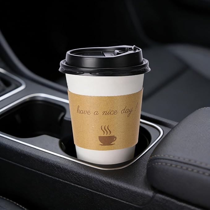 500 Pack 16 oz Disposable Paper Coffee Cups, Paper To Go Cups with Lids, Sleeve and Straw, Hot Paper Cups for Home, Office and Party (White 16oz)
