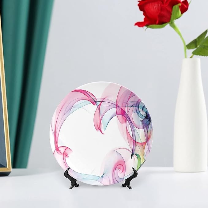 Decorative Plates, Abstract Decor Print Ornament, Colorful Smock Artwork Futuristic Decor, 6 Inch, Kitchen Wall Decor, Multy