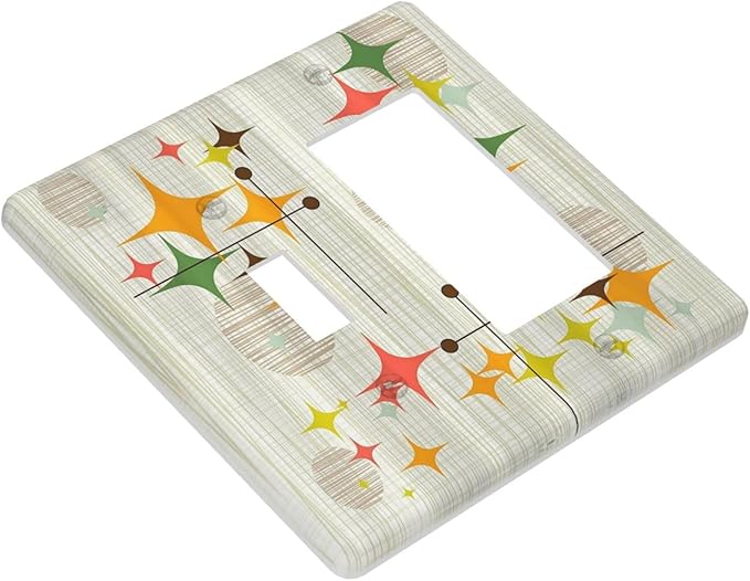 Light Switch Cover Mid Century Modern Retro Stars 2 Gang Toggle Rocker Combo Socket Cover Wall Plates Decorative Switch Plates and Outlet Covers for Bathroom Bedroom Decor