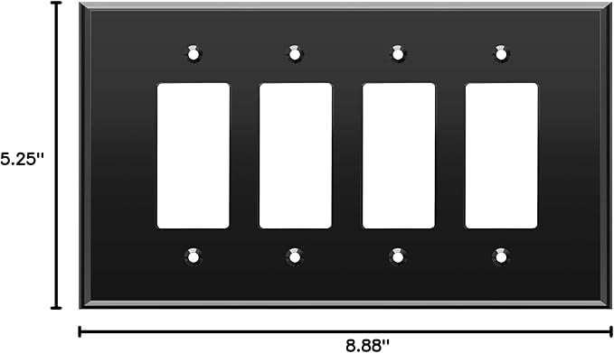 LIDER Reflective Acrylic Decorator Wall Plate, Mirrored Light Switch Plate, Plexiglass Outlet Cover, Acrylic Glass, Oversized 4-Gang 5.25" x 8.88", LWP-34O-ABK, Black