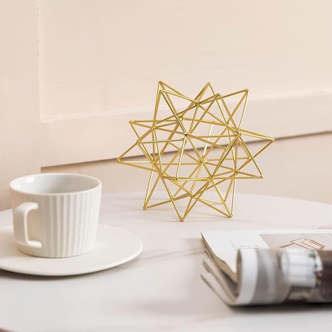 Metal Geometric Table Top Decor, 3D Metal Geometric Sculpture, Gold Abstract Sculpture for Home Decor, Table Art Decorations for Home, Living Room, Office, Bedroom