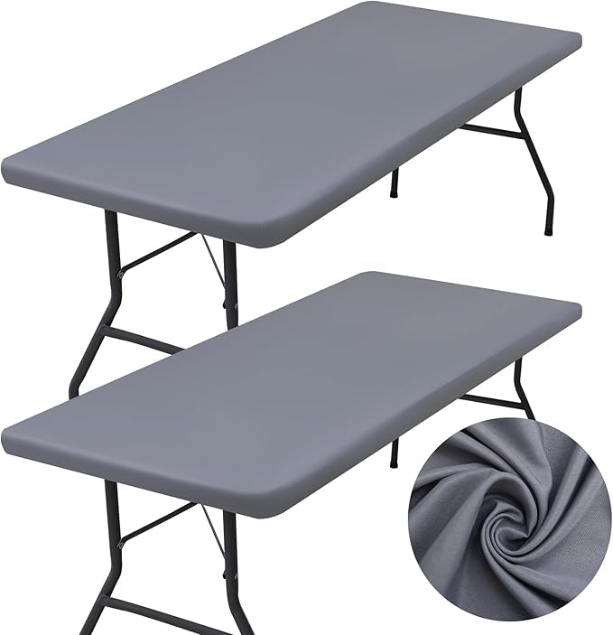 homing 2 Pack Rectangle Table Cloth, Elastic Fitted Fabric Tablecloth Fits for 4 Foot Folding Tables, Washable Table Cover for Picnic, Camping, Indoor & Outdoor (Grey, 30" x 48")
