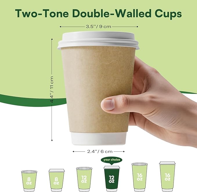 Disposable Coffee Cups with Lids 12 oz To Go Hot Cups,120 Pack Compostable Paper Cups with Lids, BPI Certified PLA Coated Natural Kraft Insulated Disposable Cups for Togo Office Coffee Bar Travel Home
