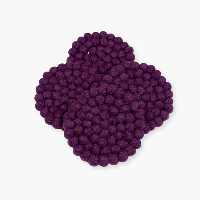 Humble Hilo Handmade Felt Coaster, 3.9 inches, Set of 4 (Plum)