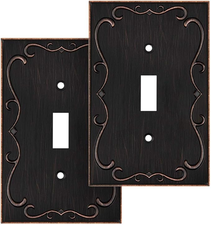 French Cabriole Decorative Wall Plate Switch Plate Outlet Cover (Single Toggle, 2 Pack, Aged Bronze)