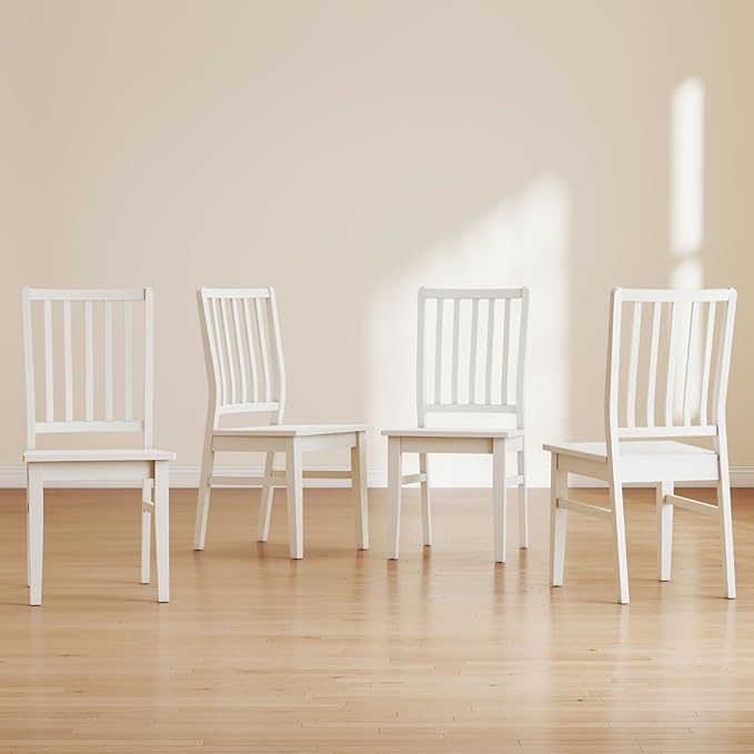 White Wooden Dining Chairs Set of 4, Farmhouse Dining Room & Kitchen Chair with High Back, Spindle Windsor Armless Side Chair for Living Room Dining Room Kitchen Restaurant Balcony
