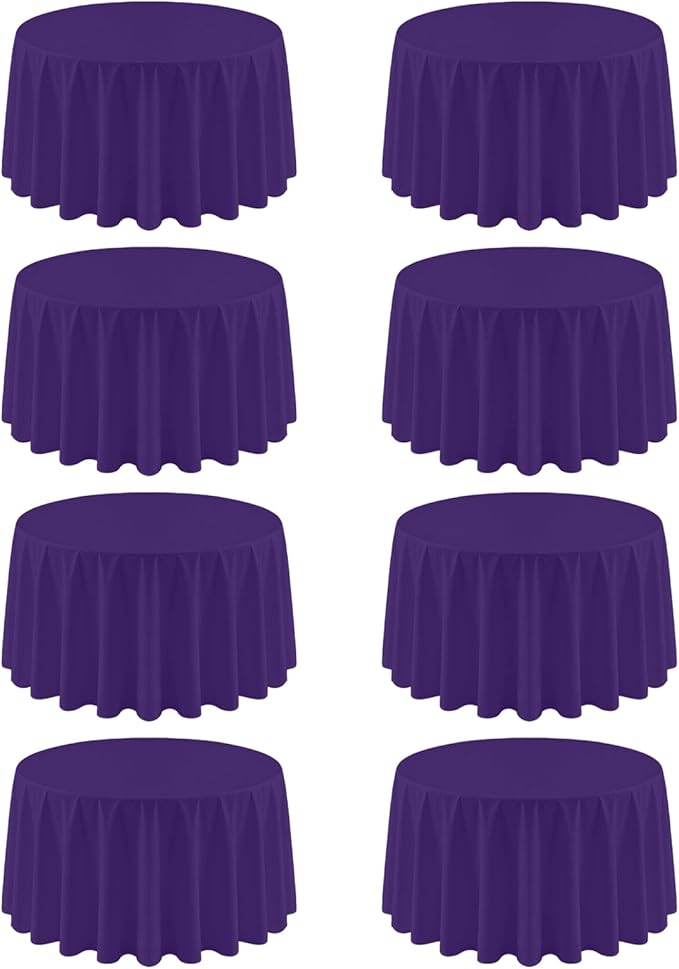 8 Pack Round Tablecloth 90 Inch Purple Tablecloth for Round Tables, Washable Polyester Table Cloth Stain and Wrinkle Resistant Decorative Table Cover for Wedding Party Dining Banquet