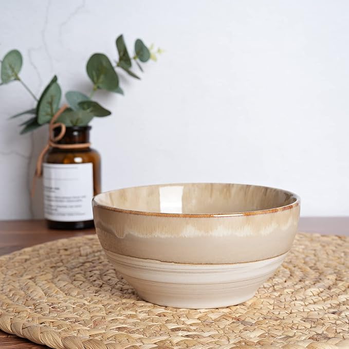 Bosmarlin Small Ceramic Dessert Bowls, 16 Oz, Set of 6, Dishwasher and Microwave Safe, For Cereal, Ice Cream, Soup, Salad, Rice (Brown Grey, 16 Oz)