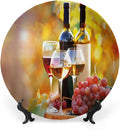 Ceramic Display Plate, Wine Ceramic Hanging Decorative Plate, Tasty Wine on Wooden Barrel on Grape Plantation, 8 Inch, Living Room Kitchen Decoration Household, Orange Red Black
