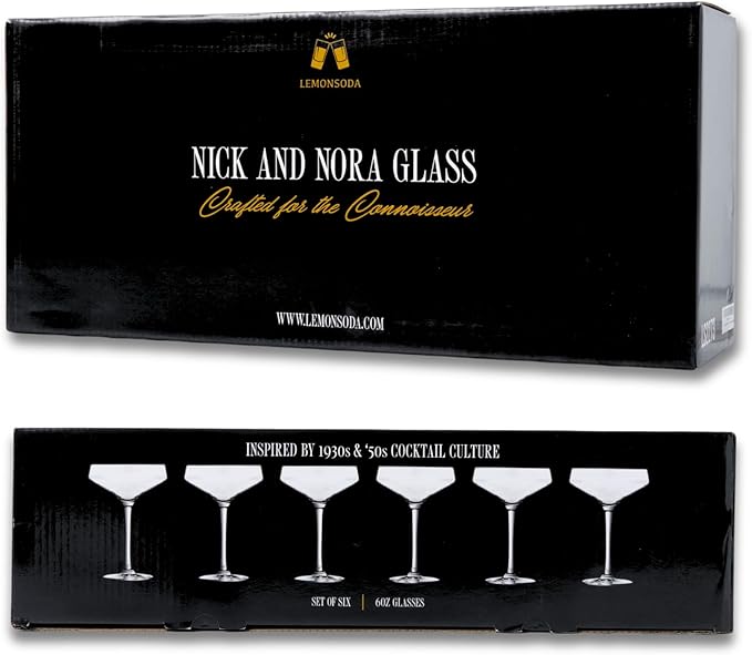 LEMONSODA Hand Blown/Nick And Nora Classic Martini Glasses Manhattan, Cosmopolitan, Espresso Martini, Lemon Drop, Dirty Martini - Inspired by 1930's - 50's Cocktail Culture - 6oz/10oz (Set of 6, 6oz)