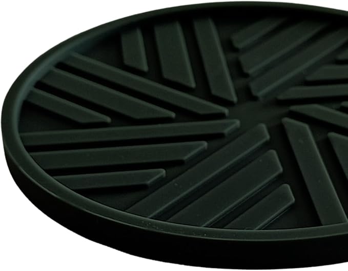 Silicone Coasters with Black Metal Holder, Set of 6, 4-Inch Diameter, Cup Mat for Drink, Stylish Home Decor, Deep Grey