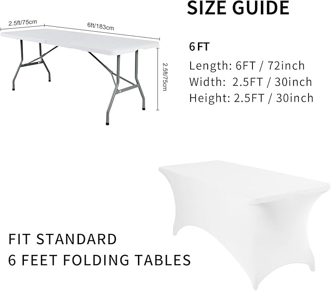 Fokitut 6 Pack Spandex Table Cover for 6FT Table Universal Fitted Stretch Tablecloth for Party, Banquet, Wedding and Events-White