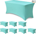 Stretch Table Cover for 4ft Rectangle Tables-8 Pack Aqua Blue Spandex Table Cloths with elastic-Folding Table for Party, Wedding, Vendor Booth Display, Banquet Buffet Event, Craft Trade Show