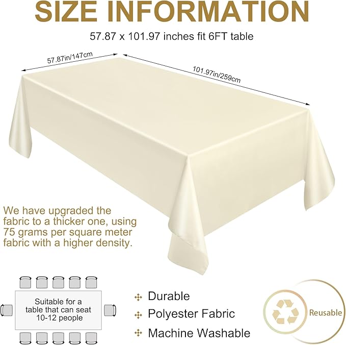 Moukeren 18 Pack Rectangle Tablecloths 58 x 102 Inch Table Cloth Reusable Washable Polyester Table Clothes Bulk for 6 ft Tables for Wedding, Party, Restaurant (Ivory White)