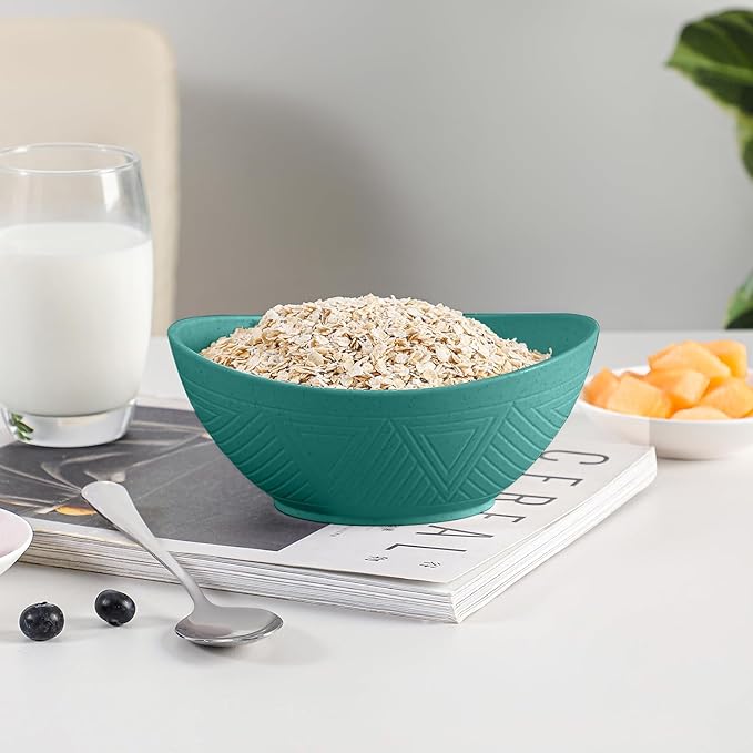 Wheat Straw Cereal Bowls Set of 4, Plastic Bowls Reusable 26 OZ, Unbreakable Bowl for Kitchen, Salad, Fruit, Cereal, Popcorn, Dishwasher and Microwave Safe Serving Bowl for Camping - Green