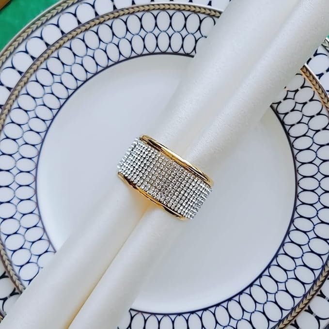 Silver Diamond Gold Napkin Rings Set, Rhinestone Napkin Holder for Dining, Anniversary, Wedding,Bling Cloth Holder Full of Crushed Diamond,Party of Table Setting Home Decor (12)