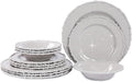 Grey Pearl 12-Piece Melamine Dinnerware Set - Unbreakable Plastic Plates & Bowls, Service for 4, Dishwasher Safe, Lightweight Shatterproof Tableware for Indoor/Outdoor Use