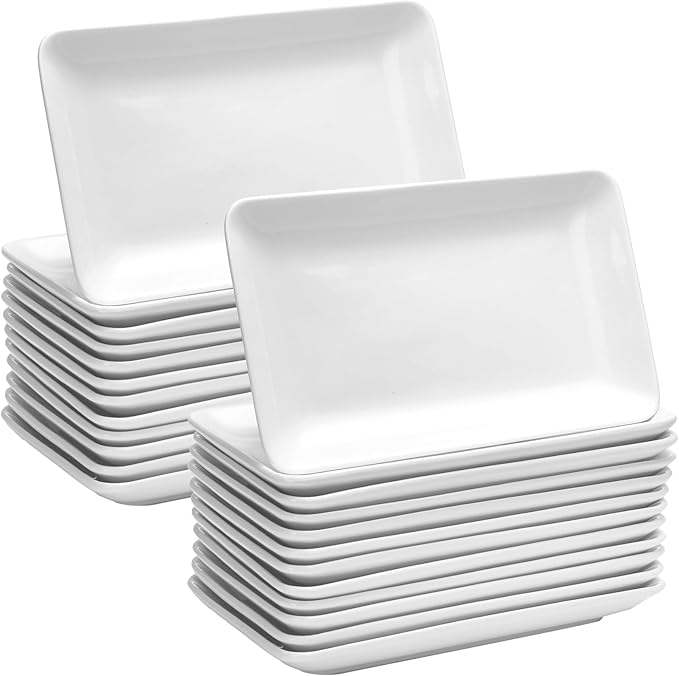 Irenare 16 Pcs 8 Inch Rectangular Salad Plates White Rectangular Porcelain Dessert Plates Appetizer Serving Tray Porcelain Platters for Fruit Sushi Dinner Parties, Microwave, Oven Safe