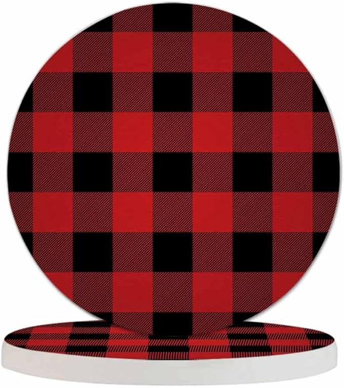 Lumberjack Plaid Pattern Coasters for Drinks 2 Pack Classic Black and Red Buffalo Plaid Tabletop Protection Kitchen and Coffee Table Décor & Accessories,Set of 2