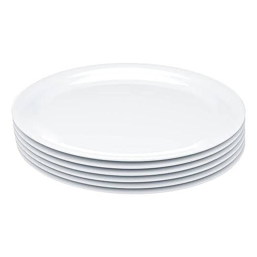 Amazon Basics Melamine (Plastic) Plate, 6 Piece Set, 9 in, White