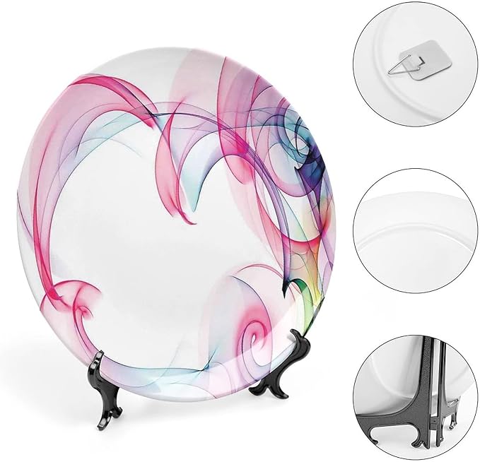Decorative Plates, Abstract Decor Print Ornament, Colorful Smock Artwork Futuristic Decor, 6 Inch, Kitchen Wall Decor, Multy