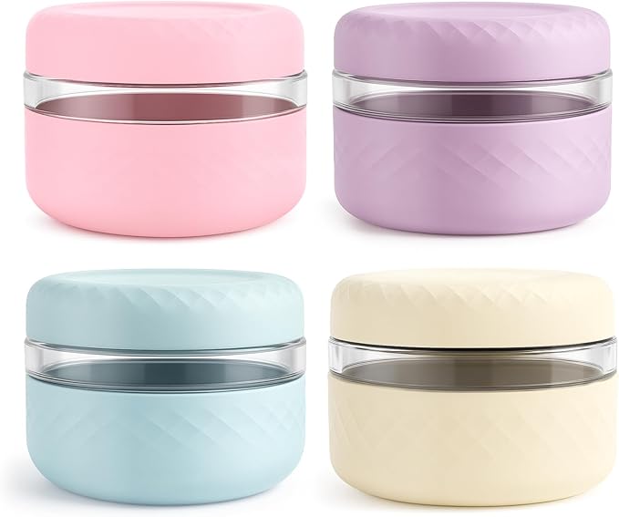 4 Pack 16 oz Glass Lunch Bowl Containers with Lids | Leak & Spill Proof, BPA-Free, Microwave & Dishwasher Safe, Airtight Meal Prep & Food Storage Jar for Lunch, Salad, Soup, Oats, Stew, Yogurt