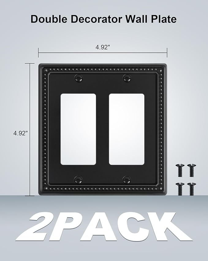 2-Pack Triple Toggle Light Switch Cover Plate, Pearls Decorative Switch Plate Covers, Black 3 Gang Metal Wall Plate, Corrosion Resistant