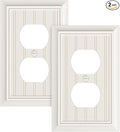 2-Pack Classic Beadboard Duplex Outlet Cover Plate, Decorative Light Almond Switch Plates and Outlet Covers, Natural Bamboo Fiber Wall Plates for Electrical Outlets, 1 Gang Receptacle Cover