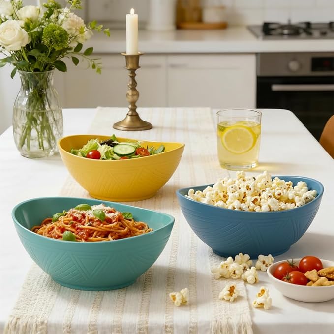 65 OZ Wheat Straw Bowls Set of 4, Large Unbreakable Salad Bowls, Microwave & Dishwasher Safe Big Serving Bowl, Kitchen Bowl Mixing Bowl for Popcorn, Cereal, Soup and Oatmeal (Multicolor)