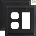 2-Pack Combo Duplex/Decorator Outlet Cover Plate, Black Decorative Switch Plates Covers, Durable Natural Bamboo Fiber Wall Plates for Electrical Outlets, Receptacle, GFCI Outlet, Dimmer Switch