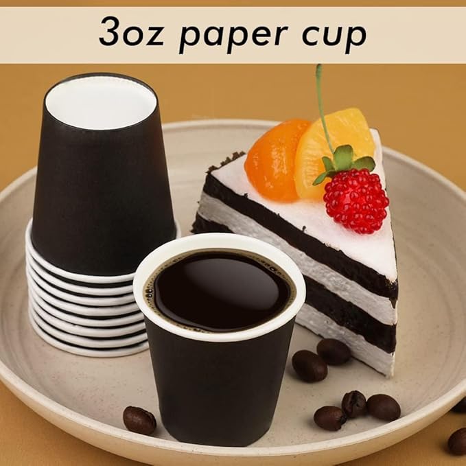 Wuadua 50 Pack 3 oz Black Espresso Paper Cups - Sturdy and Leak-Proof for Parties, Events, Office, Home Use Disposable Mouthwash Cups - Ideal for Hot/Cold Drinks, Smooth Rim Design, Eco-Friendly