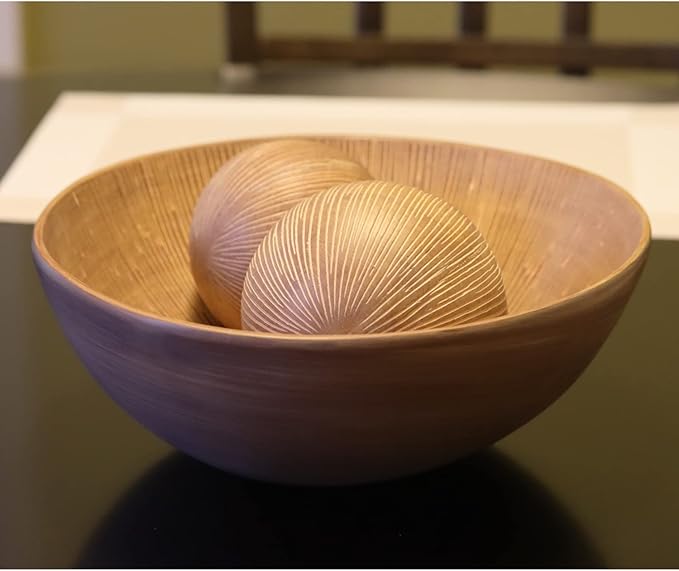 Seraphic 3pc Large Decorative Bowl for Coffee Table Decor, Kitchen, Dining Room Centerpieces, Orbs/Balls Included, Light Brown