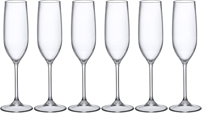 Amazing Abby - Crystal - 8-Ounce Unbreakable Tritan Champagne Flutes (Set of 6), Plastic Wine Glasses, Reusable, BPA-Free, Dishwasher-Safe, Perfect for Poolside, Outdoors, Camping, Picnic, and More