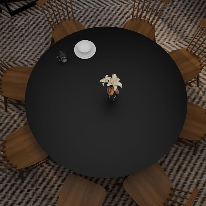 Leather Round Table Cover - 1.8mm Thick,Dia.35 Inch Waterproof & Easy to Clean Protects Table Surfaces Conceals Scratches & Flaws for Coffee Tables & Dining Tables(Black+Black Dia.35Inch)