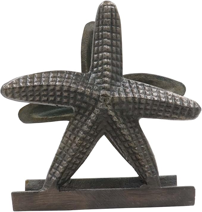 Nautical Starfish Metal Lunch Napkin Holder Dinner Napkin Holder For Kitchen Beverage Cocktail Ocean Coastal By The Metal Magician (Antique Brass)