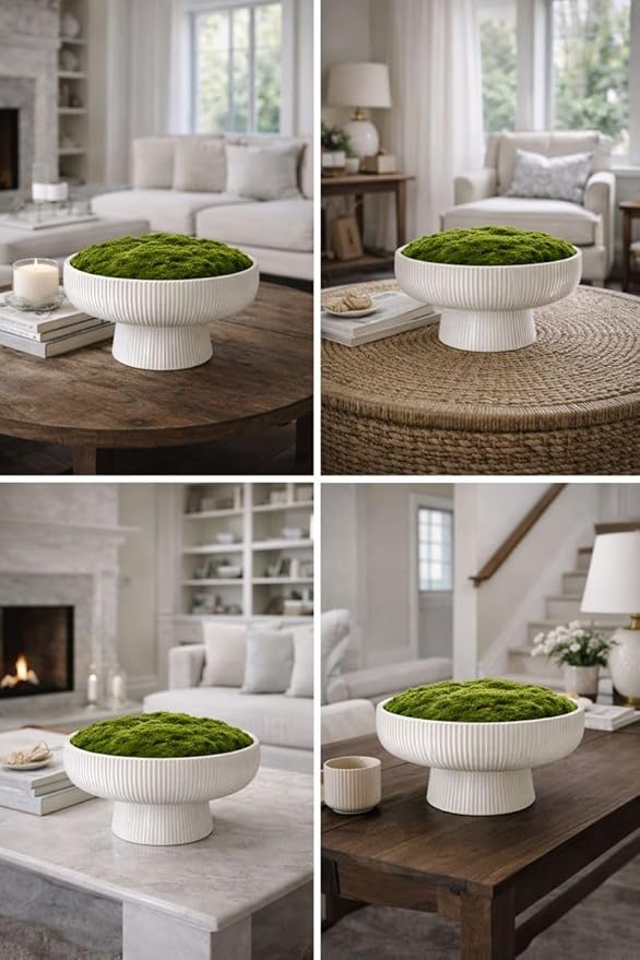 Moss Bowl |11.75" Diameter | Artificial | Fluted Pedestal Bowl | Home Décor