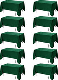 10-Pack Hunter Green Tablecloths for Rectangle Tables, 60 x 120 Inches, Stain-Resistant Polyester Fabric for 6 Foot Tables - Washable Table Covers for Weddings, Birthday Parties, Events