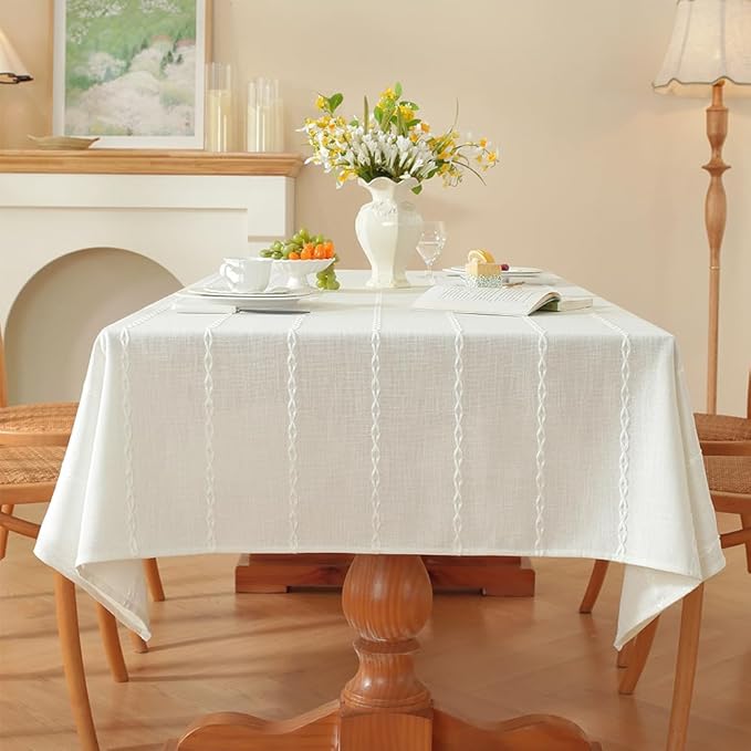 Zobesta White Table Cloth Square Tablecloth 53 x 53 Inch, Washable Farmhouse Soft Boho Tablecloth White for Party, Holiday, Picnic, Dining, Outdoor, Fall, Wedding