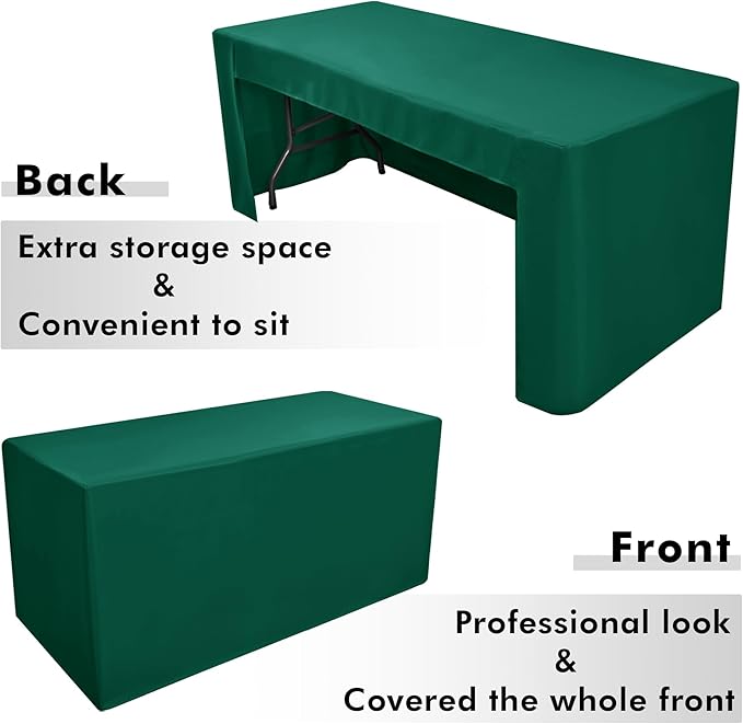 Nasitos 2 Pack Fitted Tablecloth for 4 Foot Tables-Green Open Back Folding Table Cover Washable and Wrinkle Resistant Table Cloth for Weddings, Trade Show, Career Fair, Convention, Events